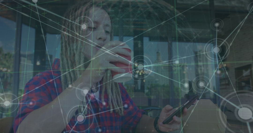 Busy Professional Multitasking with Technology and Drink