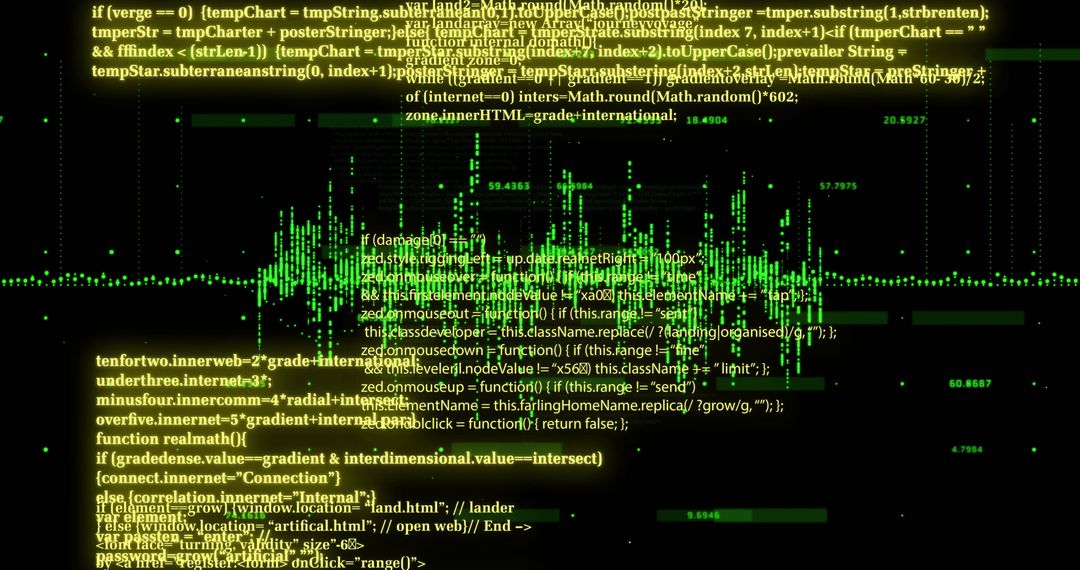 Digital Data Processing Over Black Background with Green Code