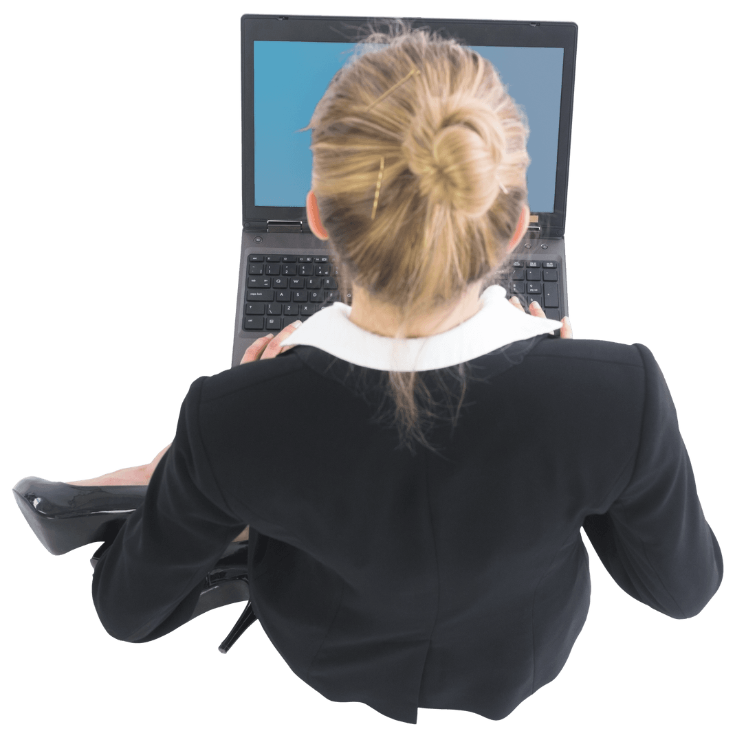 Transparent Businesswoman Using Laptop While Sitting