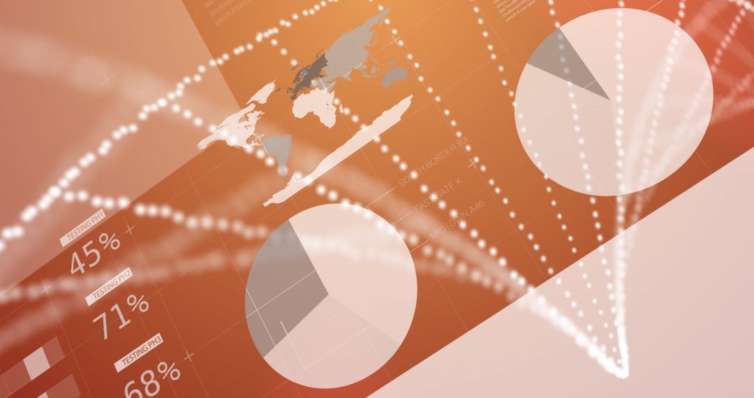 Orange-Toned Data Visualization Featuring World Map and Pie Charts