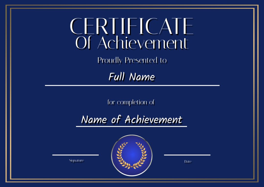 Elegant Certificate of Achievement Template with Blue Background - Download Free Stock Templates Pikwizard.com