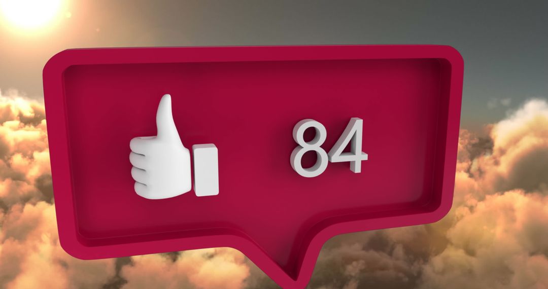 Red notification icon with 84 likes floating above clouds