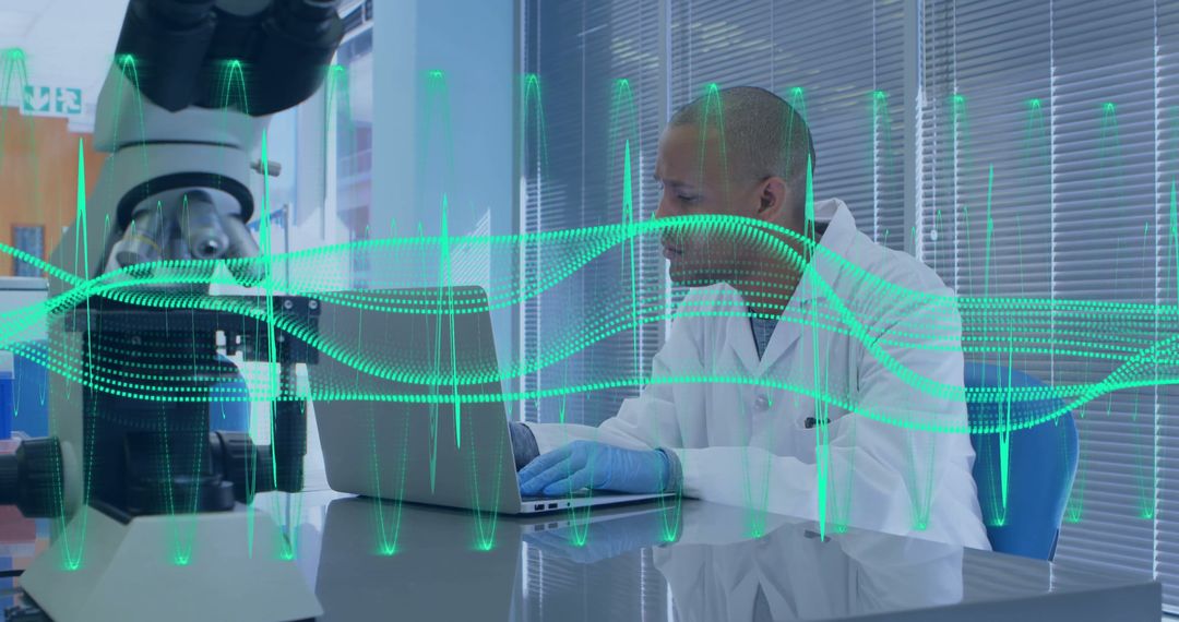 Scientist Analyzing Data with Digital Overlay in Modern Laboratory