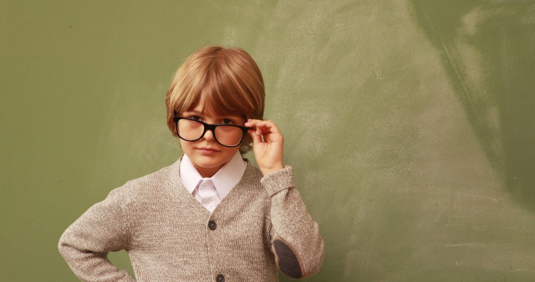 Young Boy Wearing Glasses Standing Confidently in Classroom - Free Images, Stock Photos and Pictures on Pikwizard.com