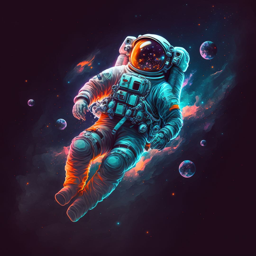 Astronaut Floating Amidst Stars and Planets in Vibrant Cosmos