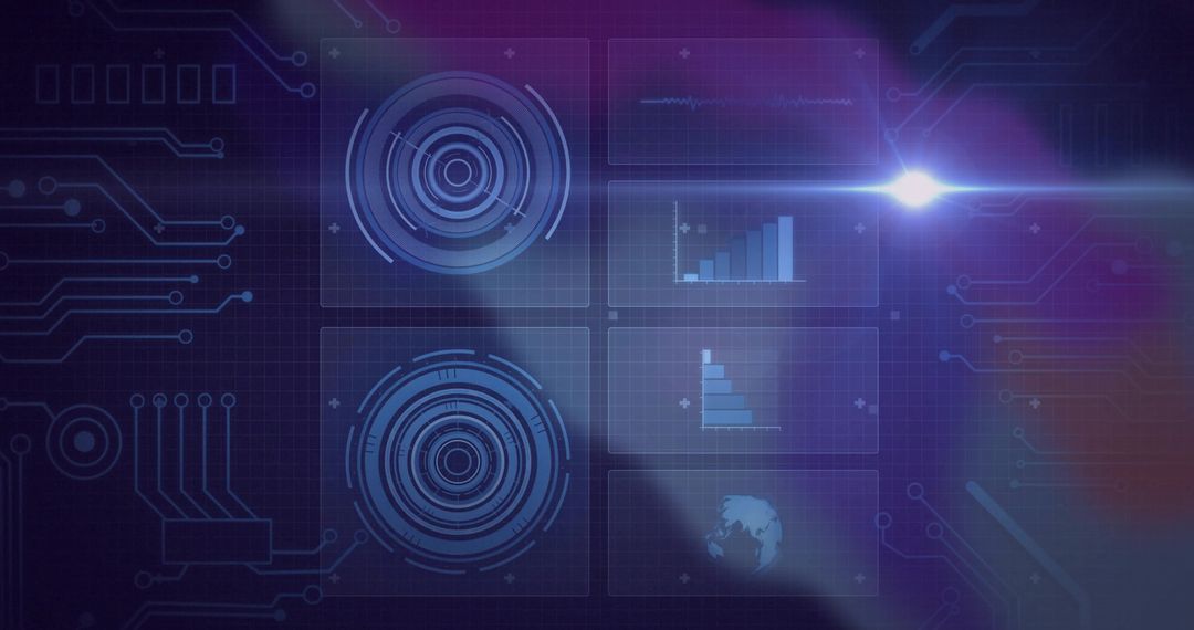 Futuristic HUD Interface with Analytics and Technology Icons