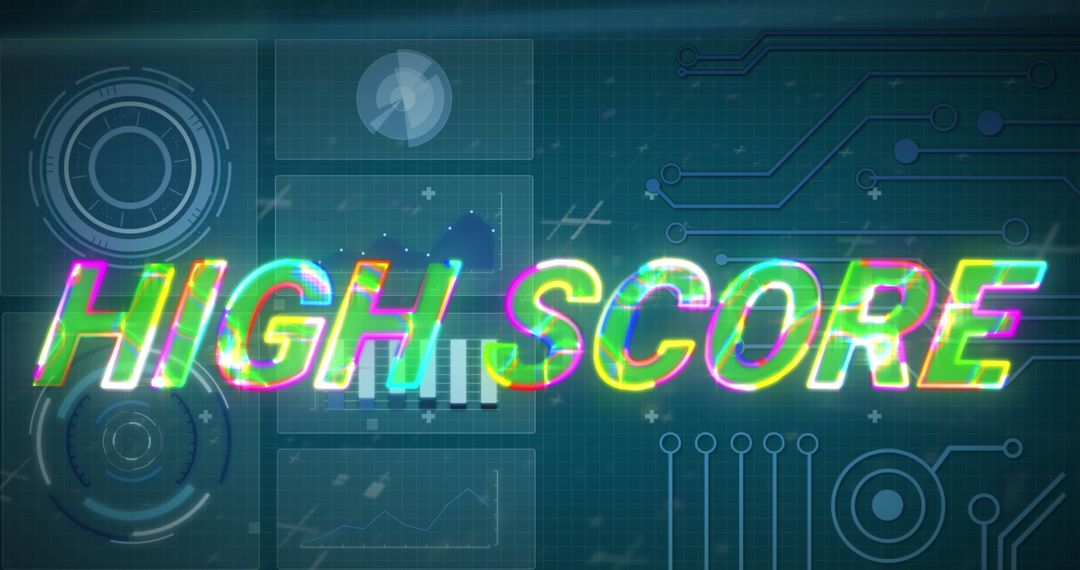 High Score Text with Futuristic Digital Interface Graphics