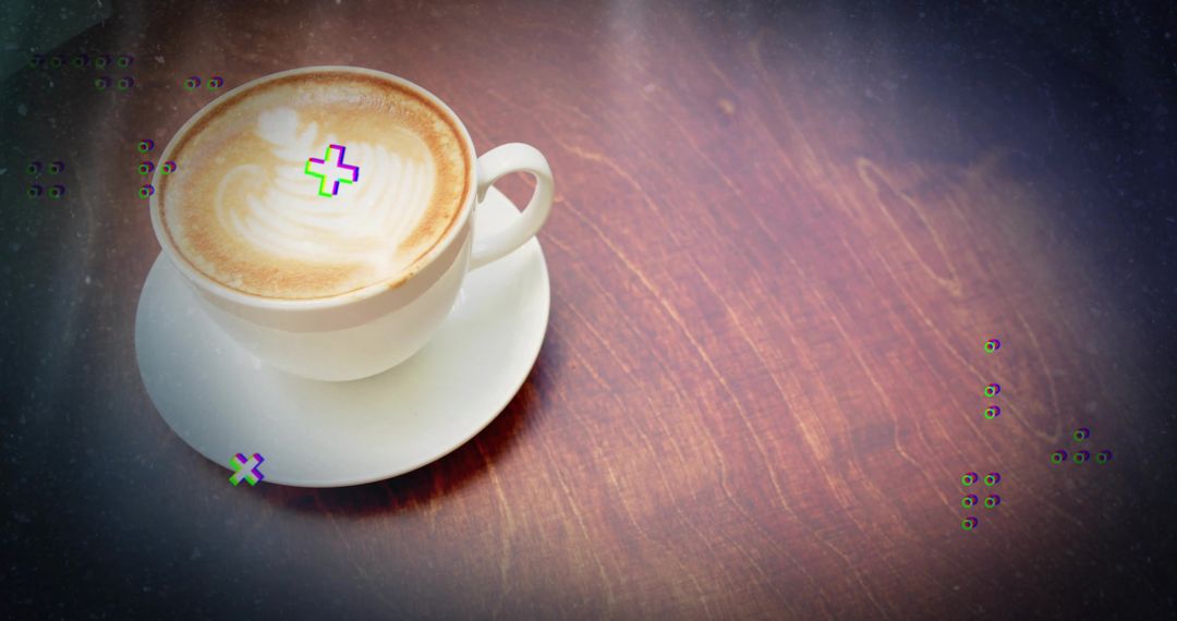 Rustic Cappuccino with Set on Warm Wooden Table