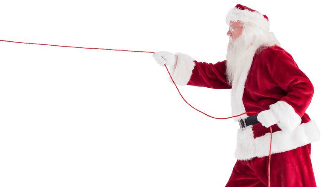 Santa Claus Pulling Rope Isolated on Transparent Background