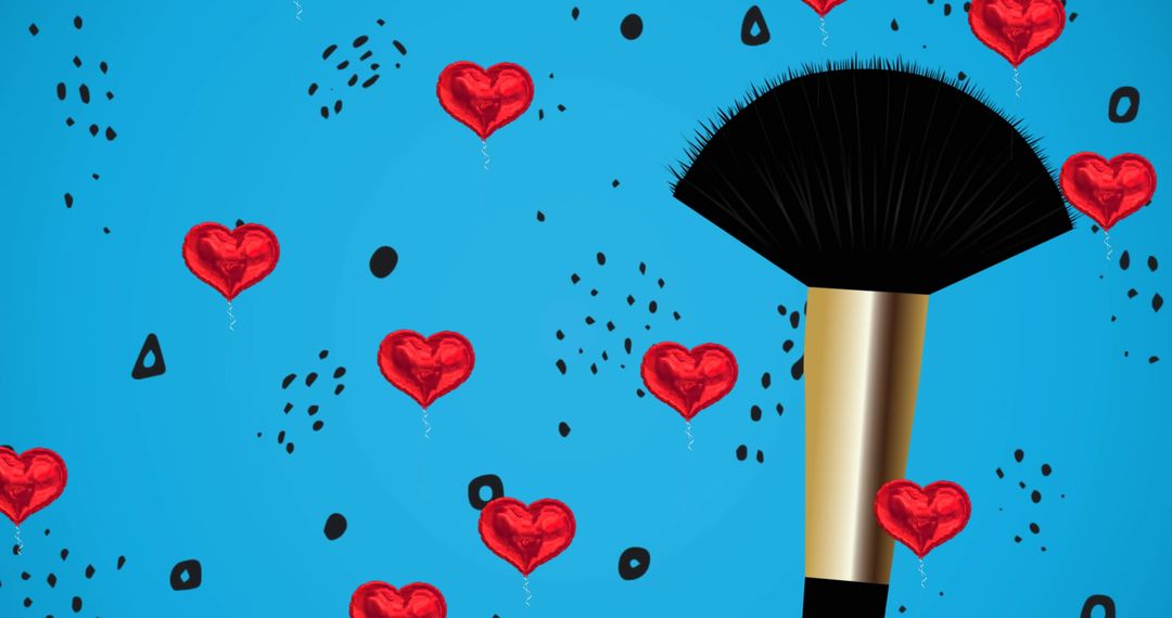 Makeup Brush on Heart-Themed Background with Pattern