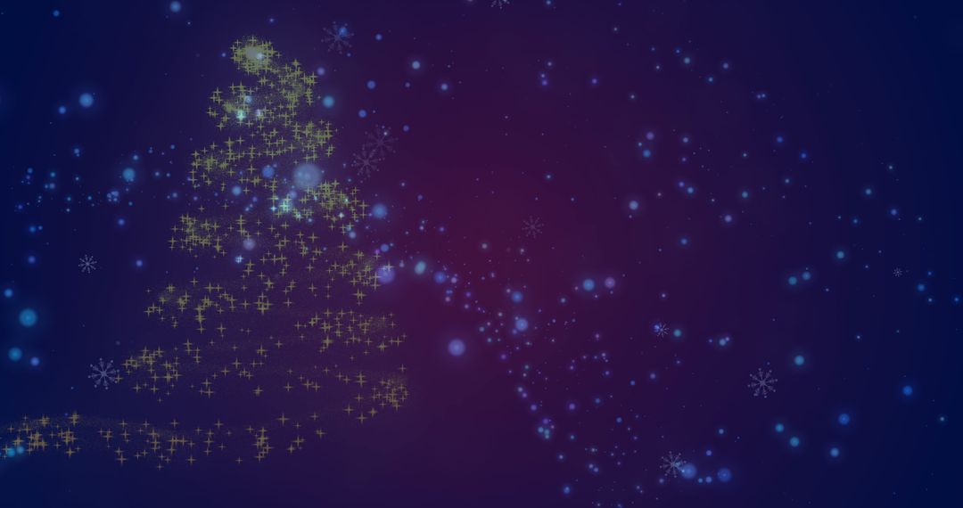 Glowing Christmas Tree with Falling Golden Dots in Sparkling Night