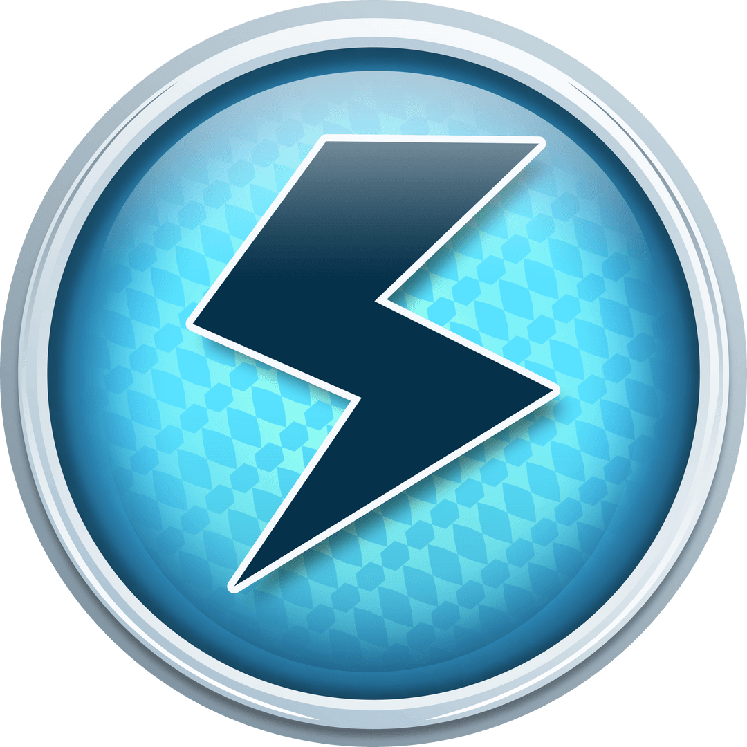 Transparent Circular Thunderbolt Icon with Blue Background Design