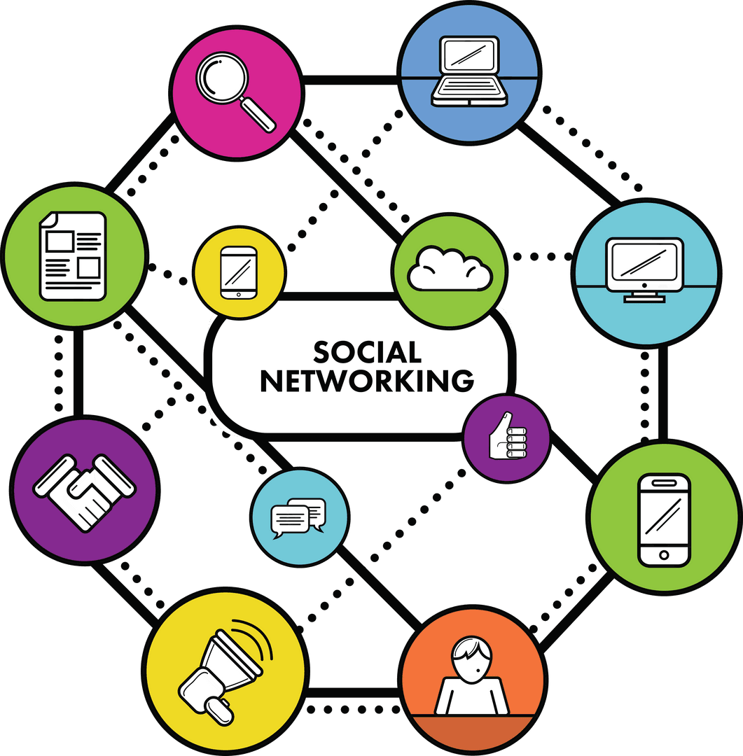 Social Networking Digital Icon Set on Transparent Background