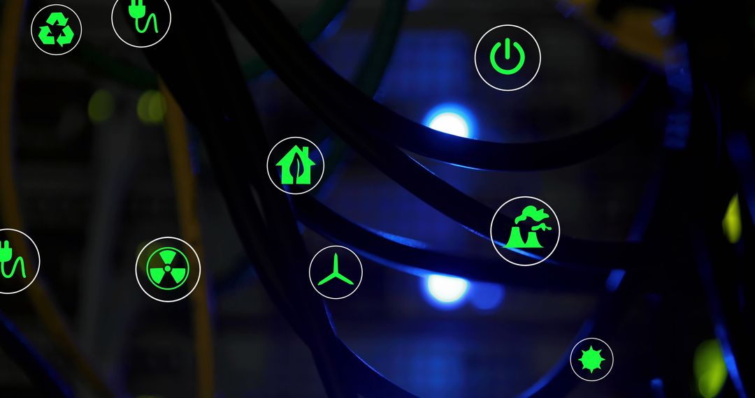 Digital Energy and Technology Icons Interconnected with Circuits