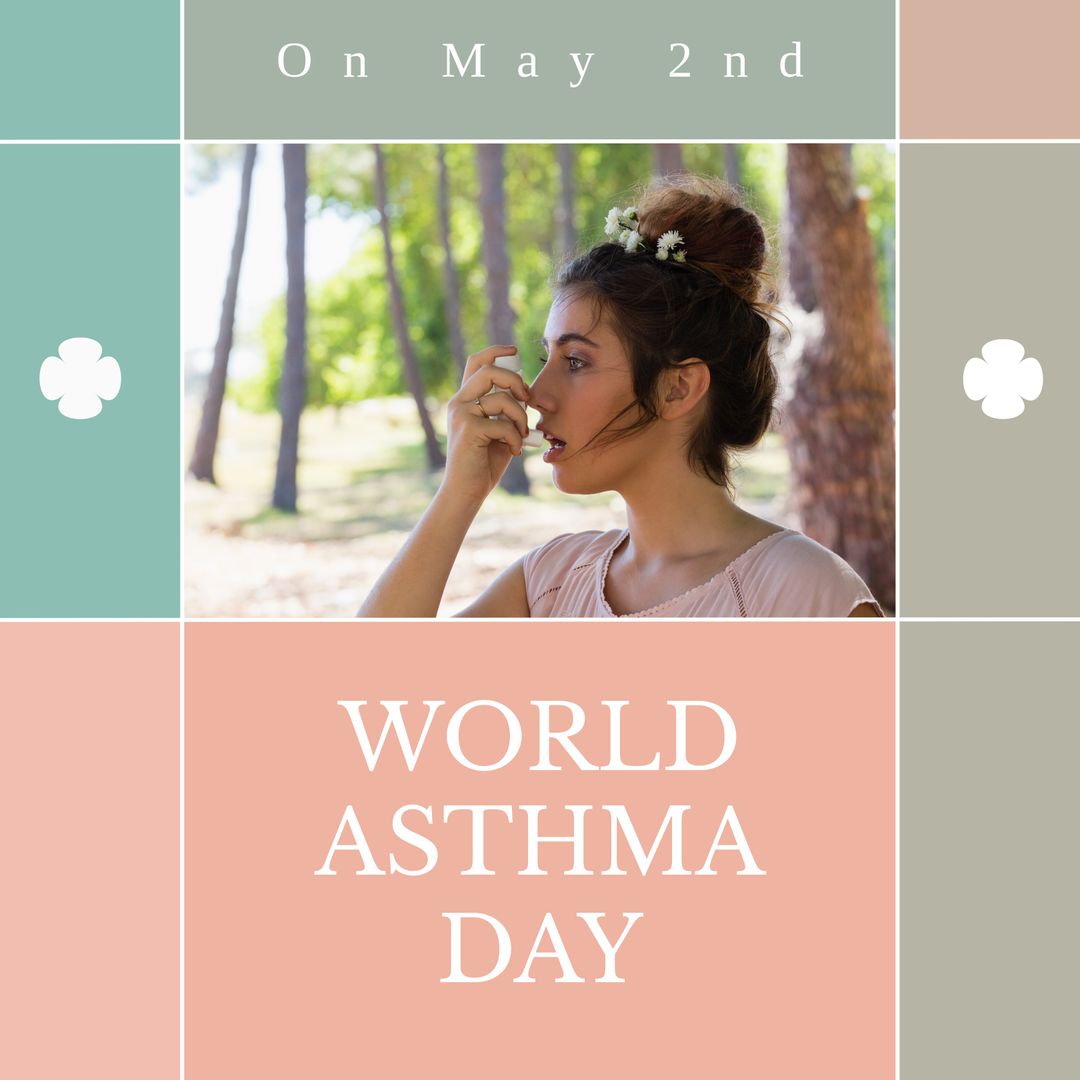 World Asthma Day Promotion with Woman Using Inhaler Outdoors
