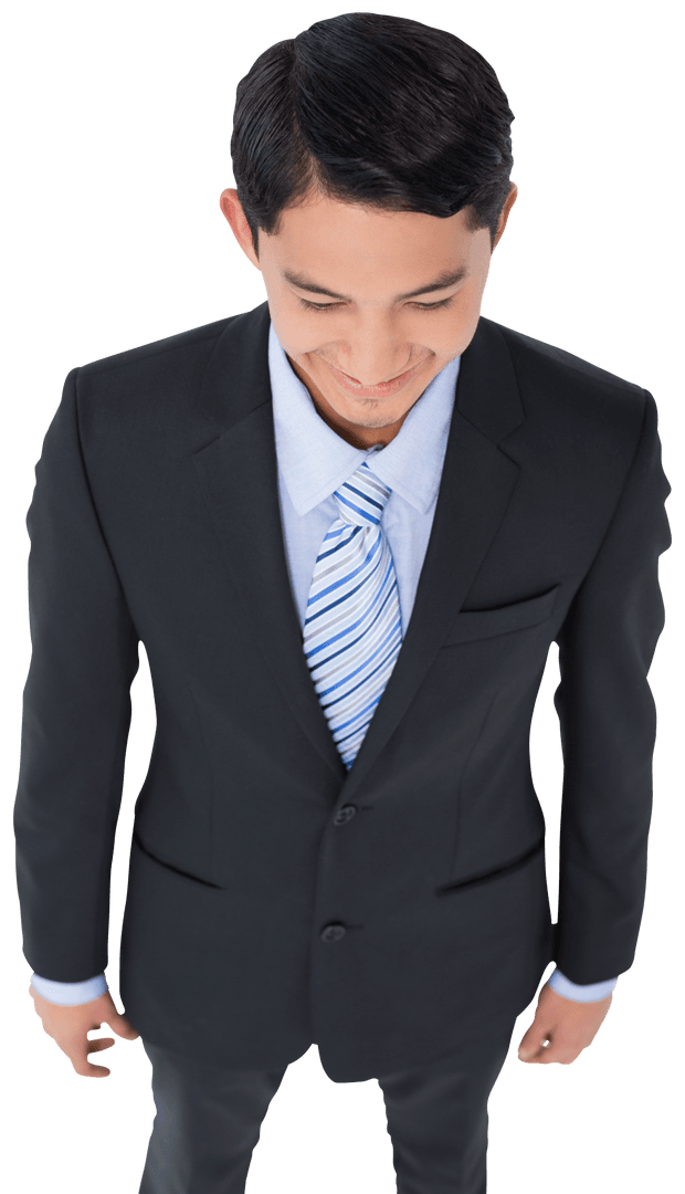 Smiling Biracial Businessman Suit Striped Tie Transparent Background