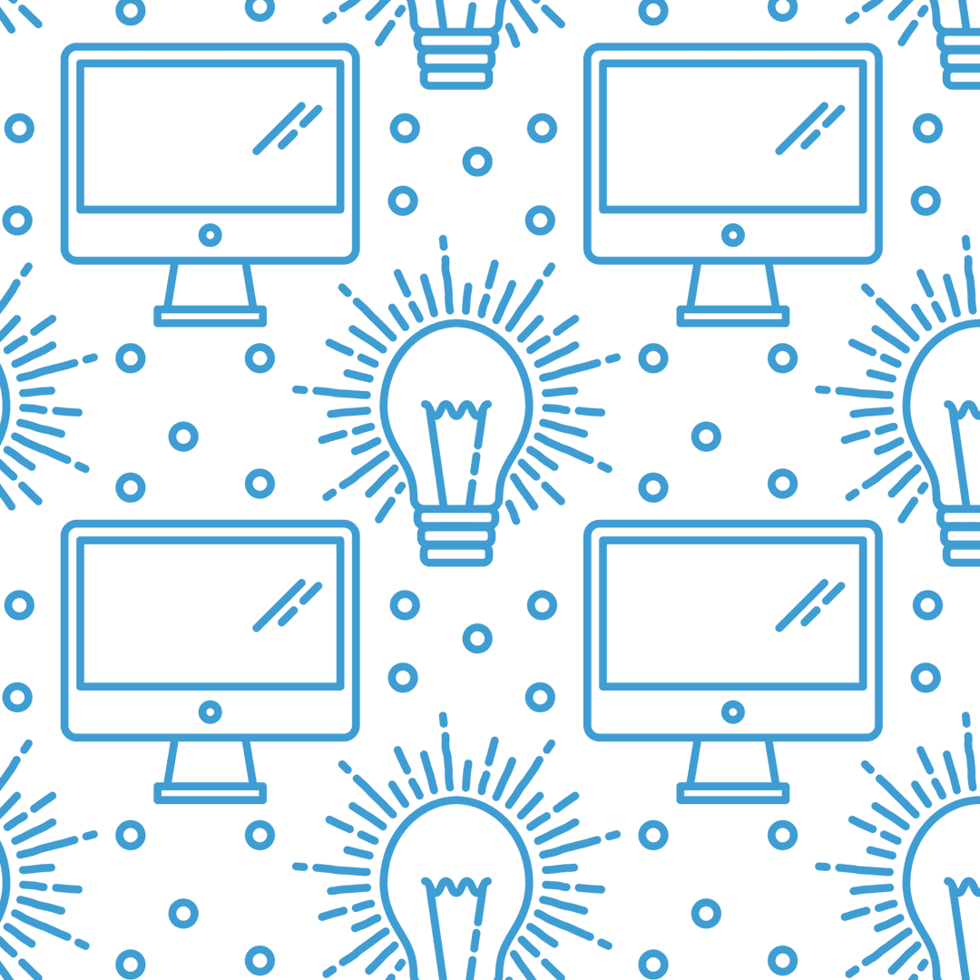 Seamless Digital Pattern with Computers and Light Bulbs on Transparent Background