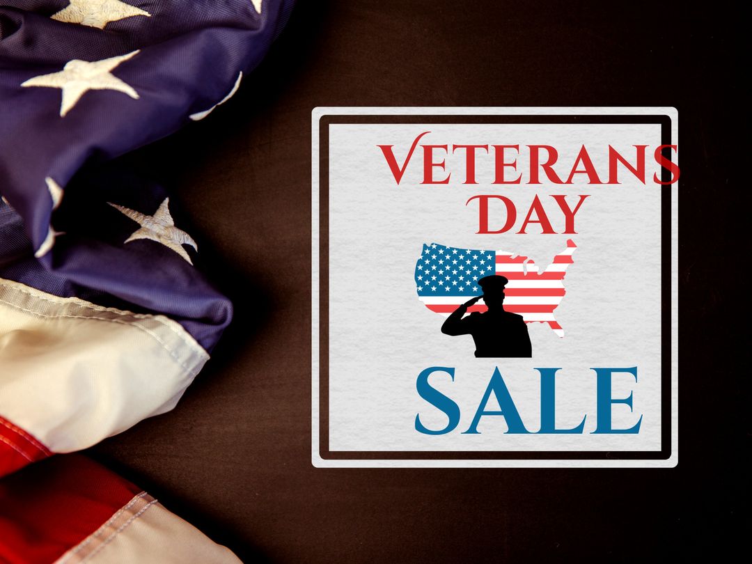 Veterans Day Sale Banner with Saluting Soldier and American Flag