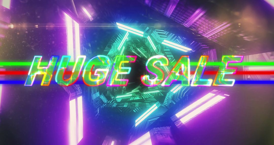 Neon Huge Sale Text with Cyberpunk Tunnel Effect