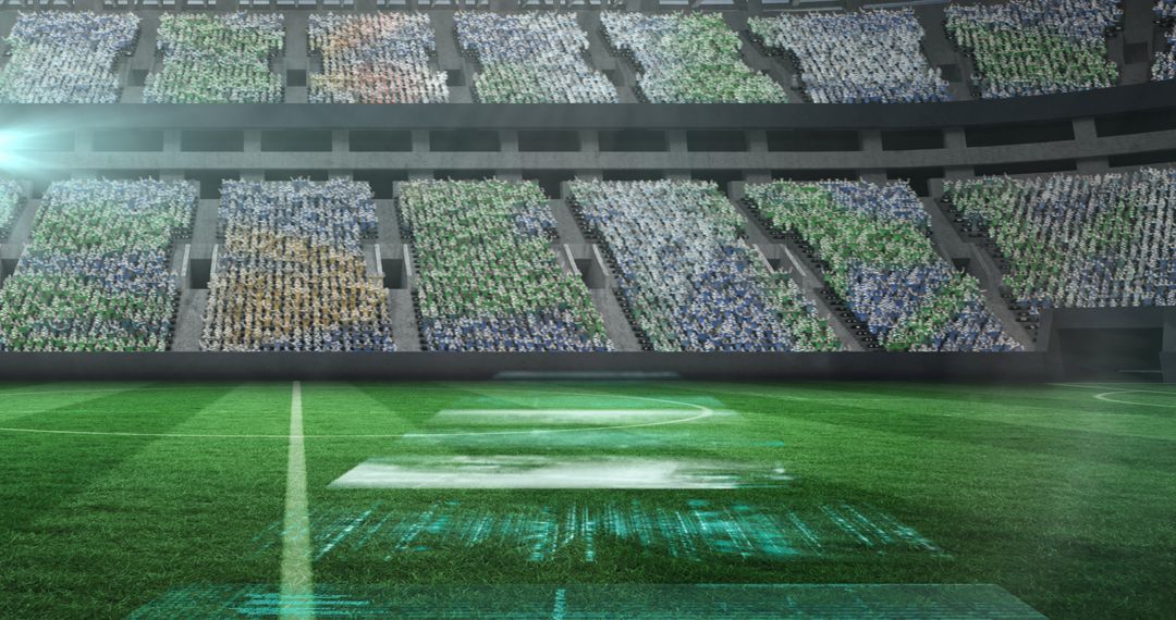 Futuristic Stadium with Digital Data Visualization Overlay