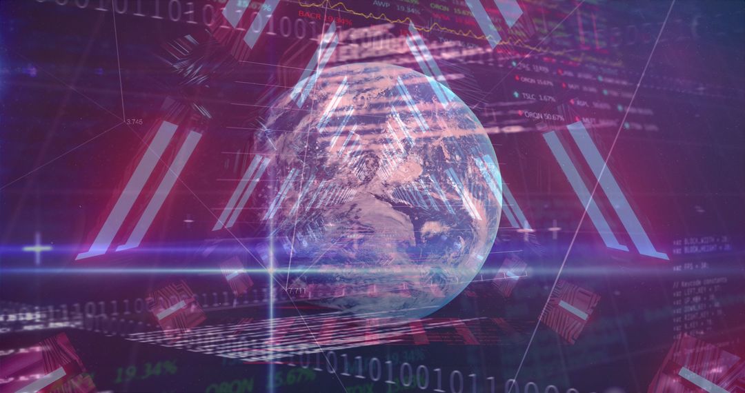 Global Digital Network with Data Processing and Spinning Globe