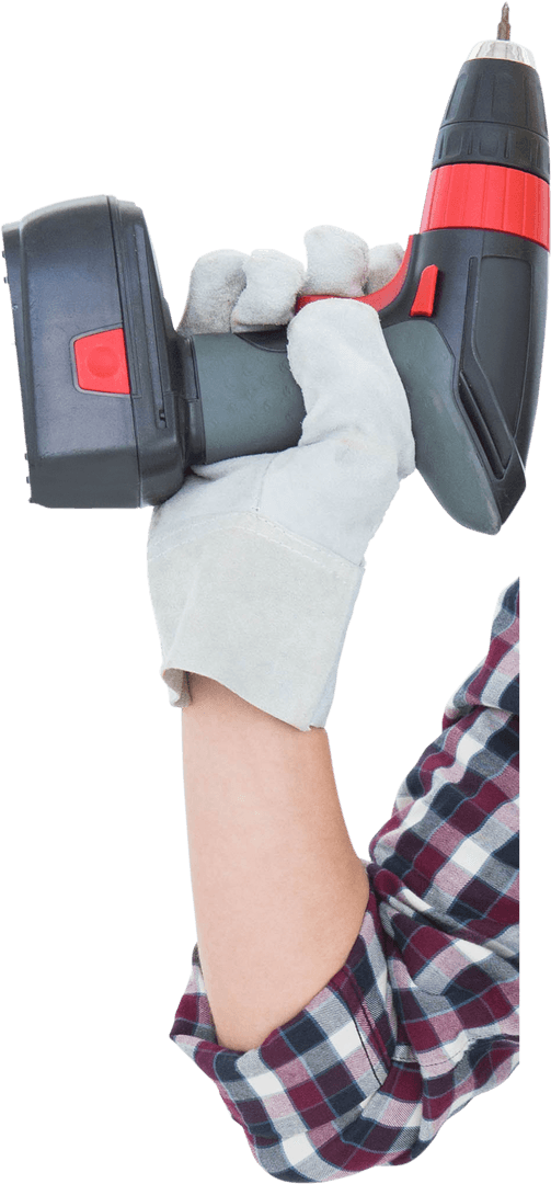 Transparent View of Worker Hand Holding Cordless Drill Machine