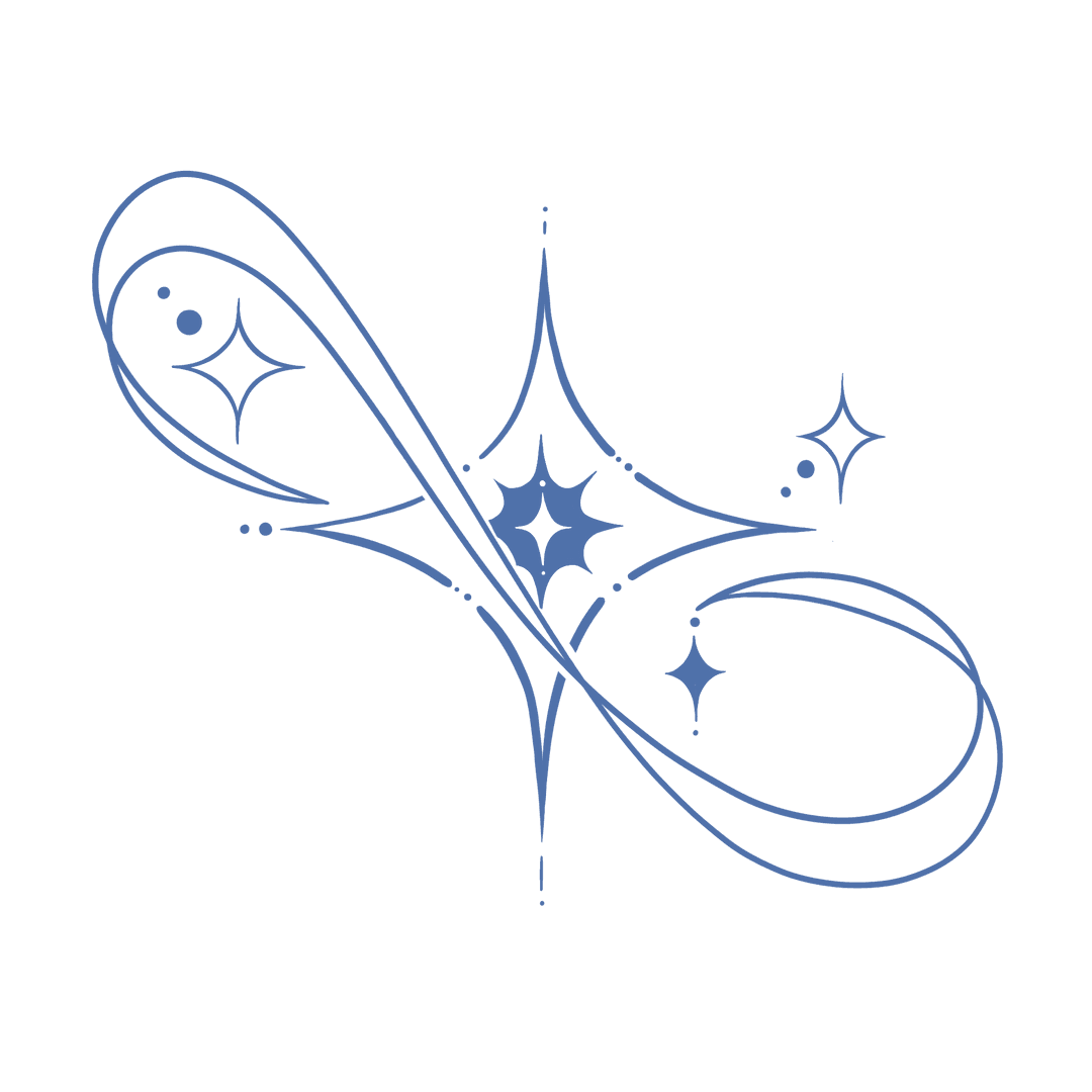 Abstract Blue Swirl with Star Elements on Transparent Background