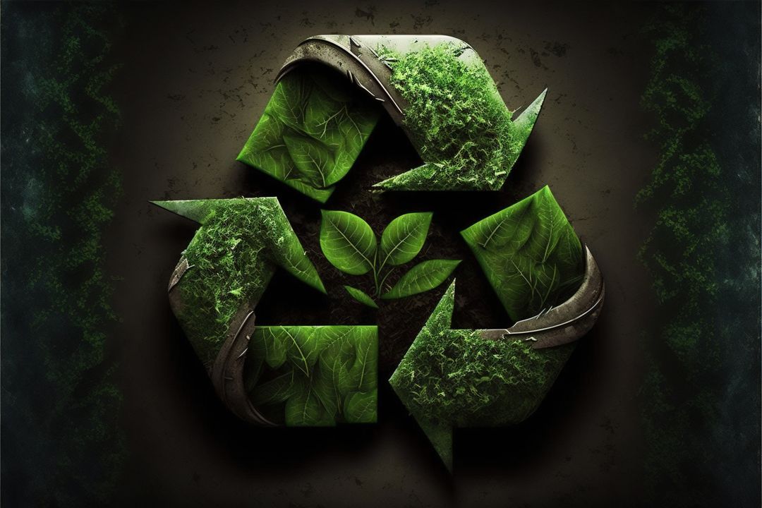 Recycling symbol with plants and leaves on brown background, created using generative ai technology - Free Images, Stock Photos and Pictures on Pikwizard.com