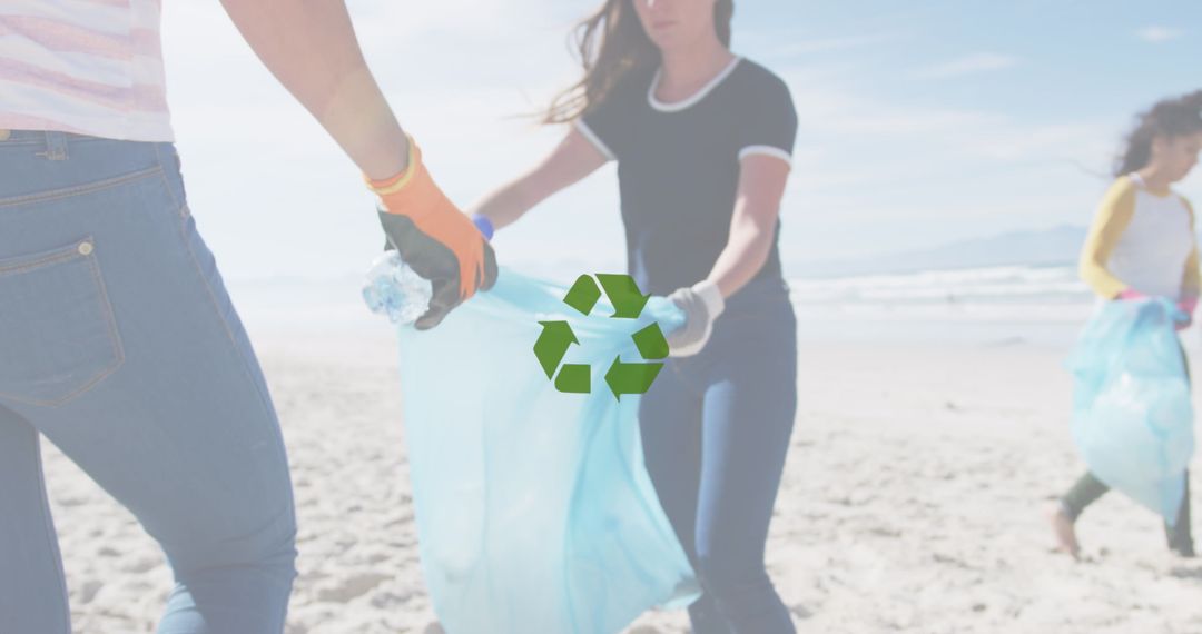 Volunteers Collecting Litter on Beach for Environmental Conservation