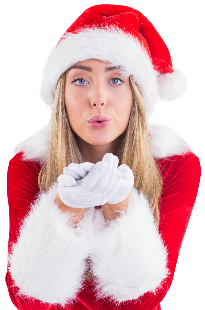 Caucasian Woman in Santa Claus Suit Blowing Kiss Transparent Background - Download Free Stock Images Pikwizard.com