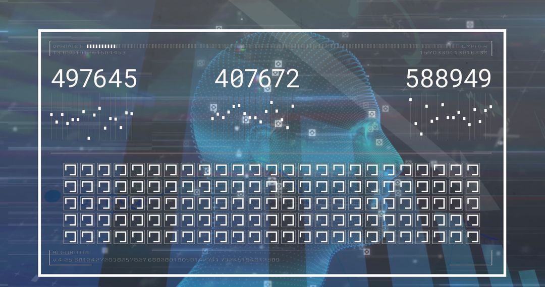 Futuristic Head Display with Holographic Diagrams and Data Overlay