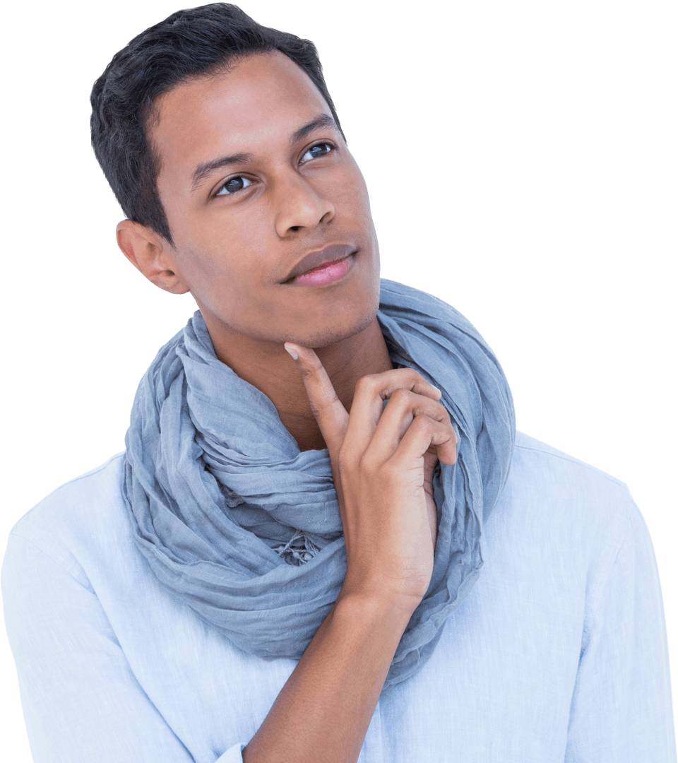 Transparent Thoughtful Young Man with Hand on Chin