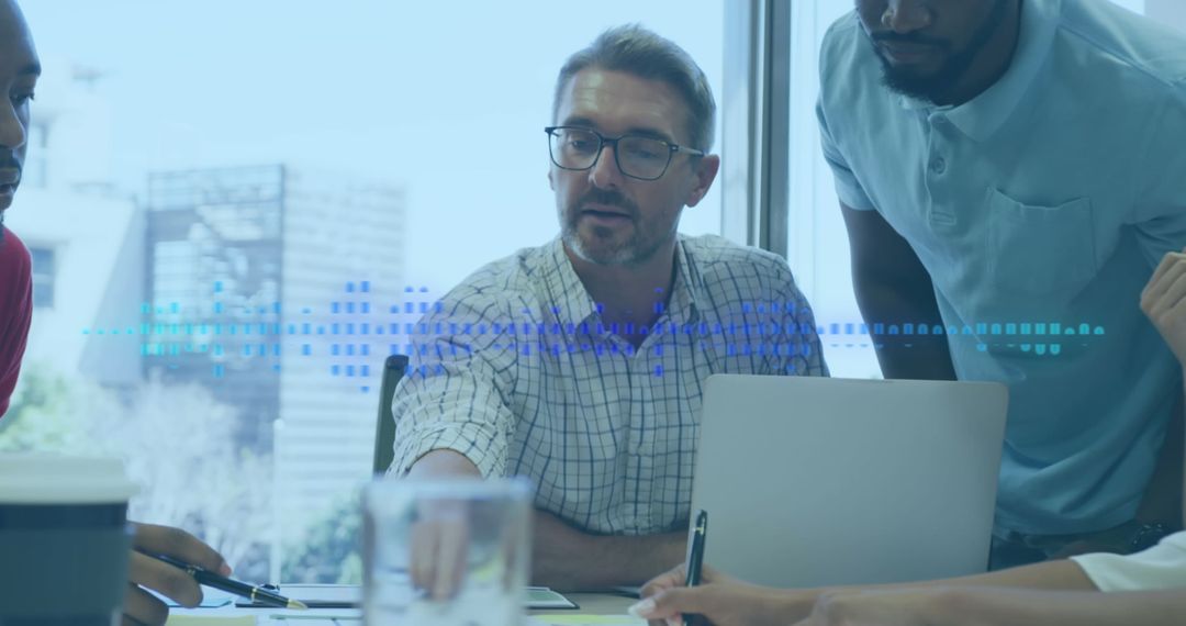 Business Meeting with Digital Sound Visualization Concept