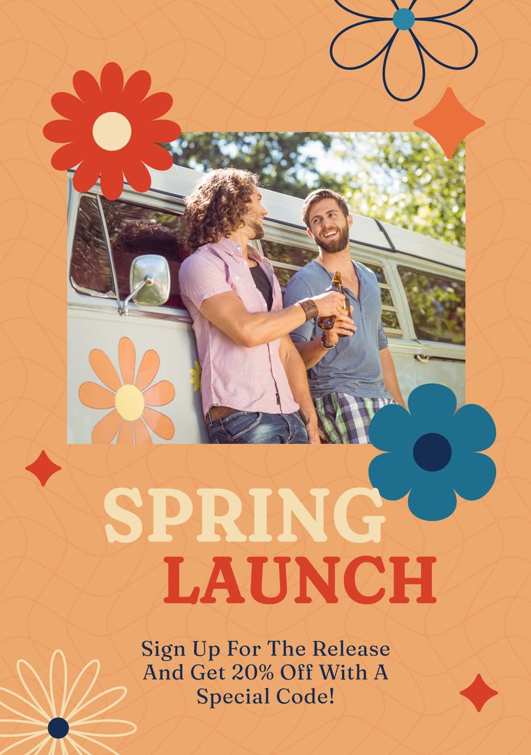 Spring Launch Event Flyer with Men Enjoying Outdoors