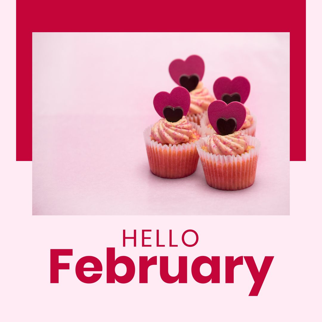 February Greeting with Heart Decorated Cupcakes
