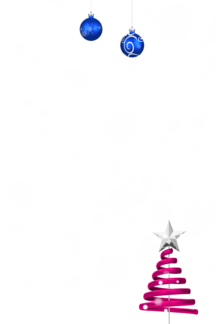 Transparent Christmas Frame with Pink Ribbon Tree and Blue Ornaments