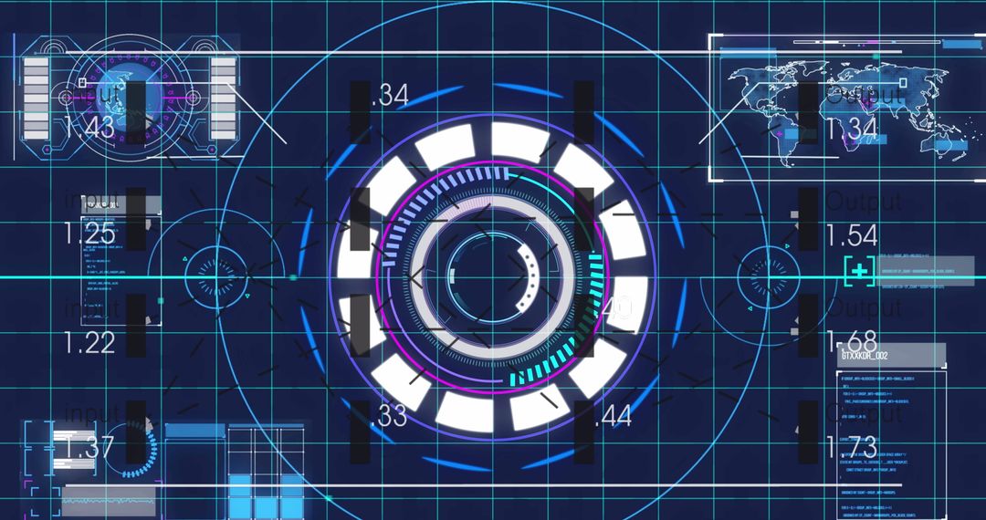 Futuristic Digital Interface with Round Scanner and Data Analytics
