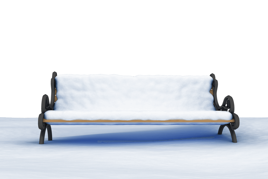 Bench Covered in Snow with Transparent Background for Winter Design