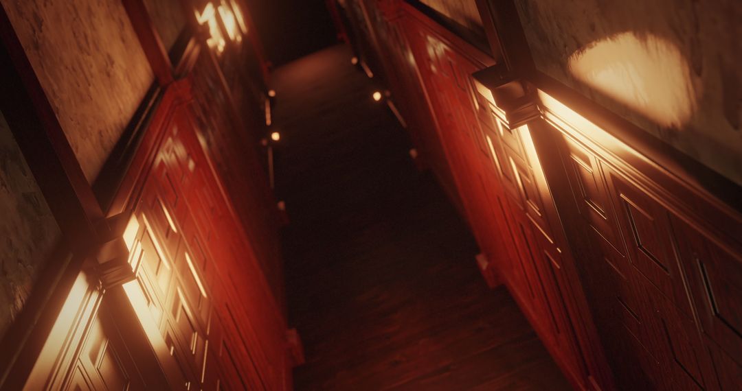 Dimly Lit Dilapidated Haunted Corridor Creating Ominous Atmosphere