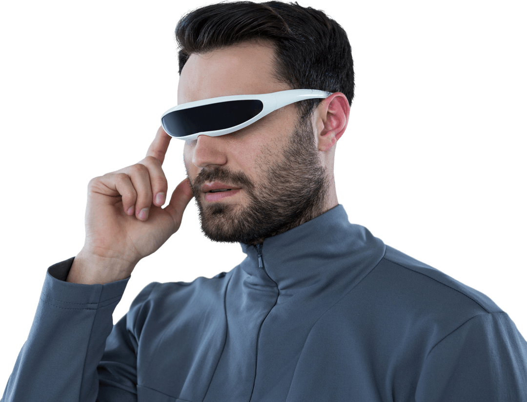 Man Using Futuristic Transparent VR Glasses