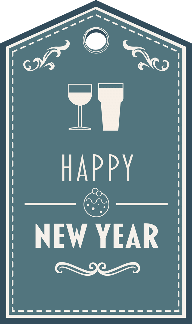 Elegant Blue Happy New Year Tag with Transparent Design