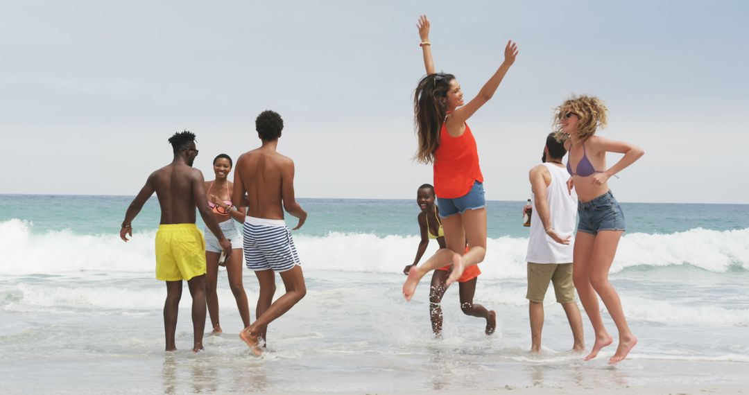 Diverse Group of Friends Enjoying Summer Day at Beach
