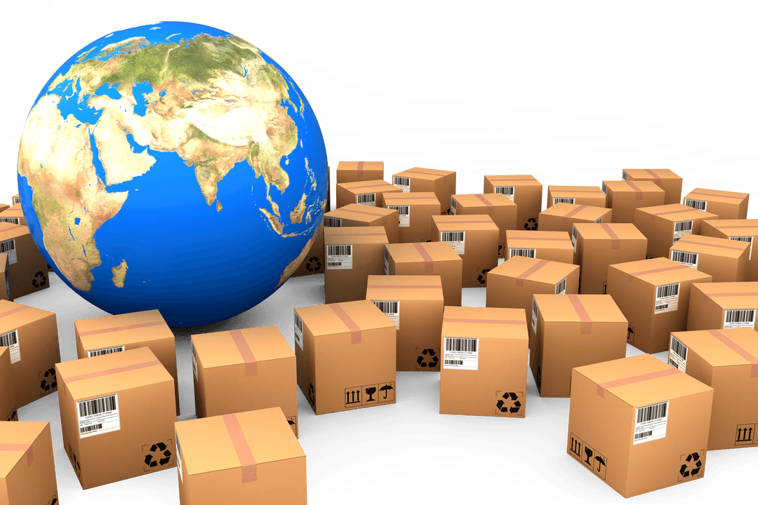 Earth Surrounded by Cardboard Boxes on Transparent Background