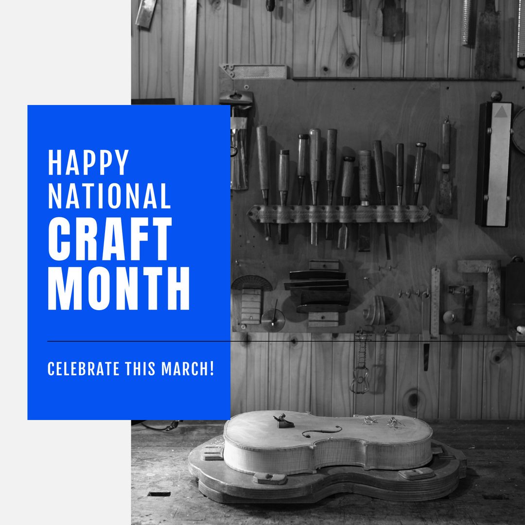 National Craft Month Celebration with Woodworking Tools in Workshop