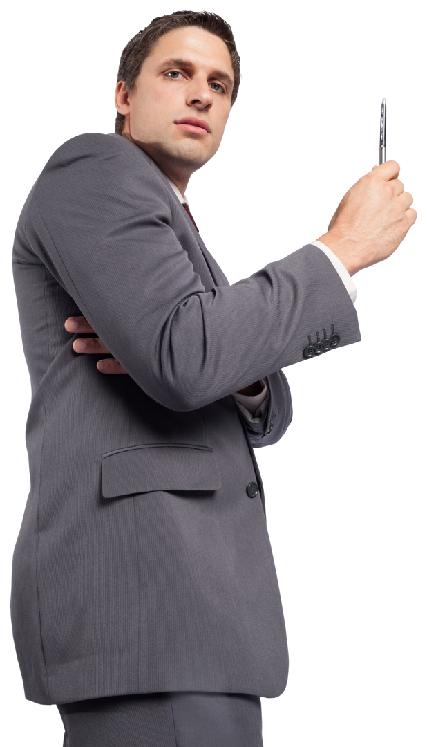 Confident Businessman Holding Pen on Transparent Background - Download Free Stock Images Pikwizard.com