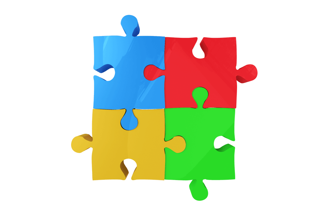 Colorful Puzzle Pieces Ensemble on Transparent Background