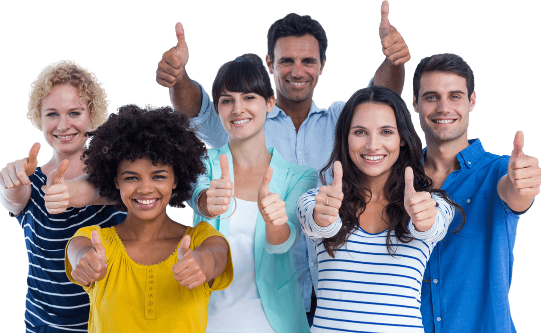 Diverse Group Gesturing Thumbs Up, Celebrating Success