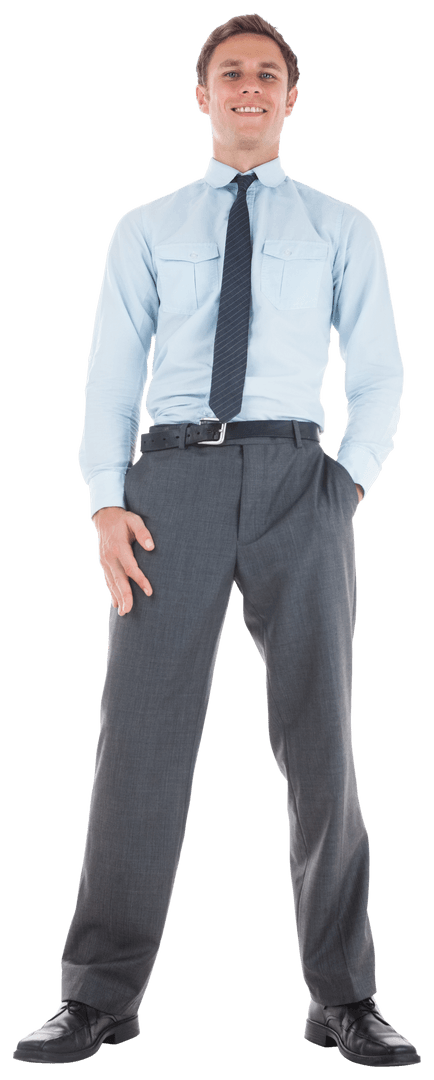 Transparent Happy Businessman Standing with Hands in Pockets