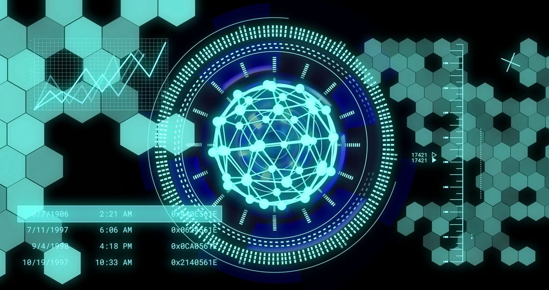 Futuristic Interface with Digital Network and Data Visualization