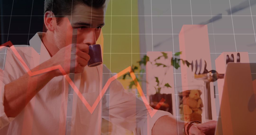 Business Analyst Examining Financial Data on Laptop with Graph Overlap